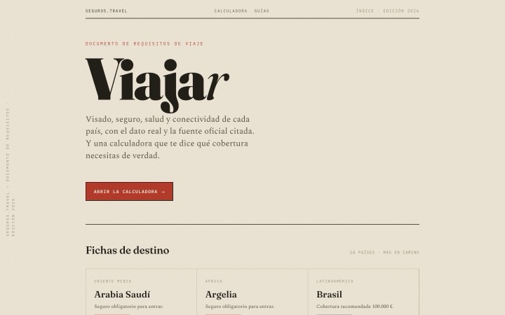 seguros.travel — web de requisitos de viaje + calculadora de seguro
